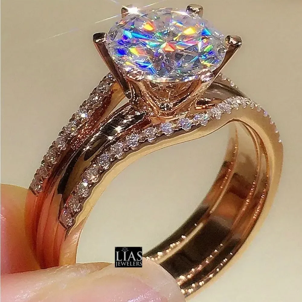 New 18k rose gold wedding ring set engagement ring ( 3 in 1 )